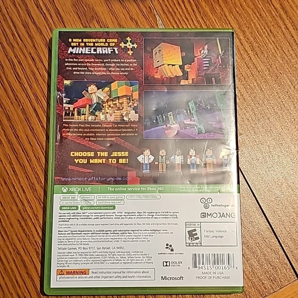XBOX 360 MINECRAFT STORY MODE SEASON PASS DISC -USED NO BOOK